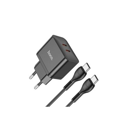 Dupla Type-C portos hálózati telefontöltő Hoco N29 Triumph PD 35W + Type-C/Type-C kábel 1 m fekete
