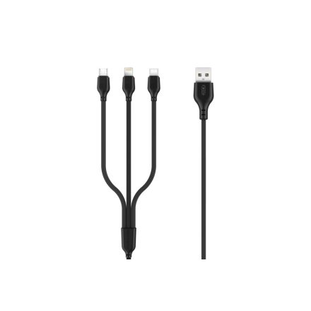 3in1 USB-Lightning/Type-C/Micro-USB töltőkábel XO NB103 2.0A, 1 méter, fekete