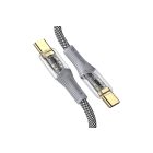 Töltő és adatkábel Type-C/Type-C átlátszó csatlakozókkal Kakusiga KSC-809 60W 1 méter fekete-fehér