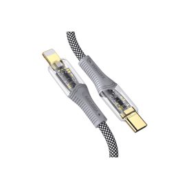   Töltő és adatkábel Type-C/Lightning átlátszó csatlakozókkal Kakusiga KSC-809 PD20W 1 méter fekete-fehér