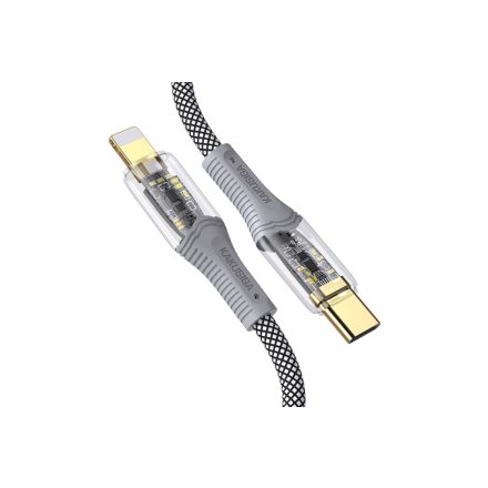 Töltő és adatkábel Type-C/Lightning átlátszó csatlakozókkal Kakusiga KSC-809 PD20W 1 méter fekete-fehér