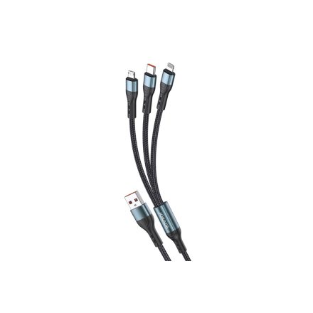 Töltő és adatkábel 3in1 Type-C/Lightning/Micro-USB csatlakozóval 3A 1.2 méter Jokade JA024 fekete