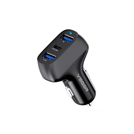 2XUSB-1xType-C portos autós gyorstöltő QC17W/PD20W Veger CC271-2A1C fekete