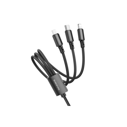 3in1 USB-Lightning/Type-C/Micro-USB töltőkábel Borofone BX72 fekete