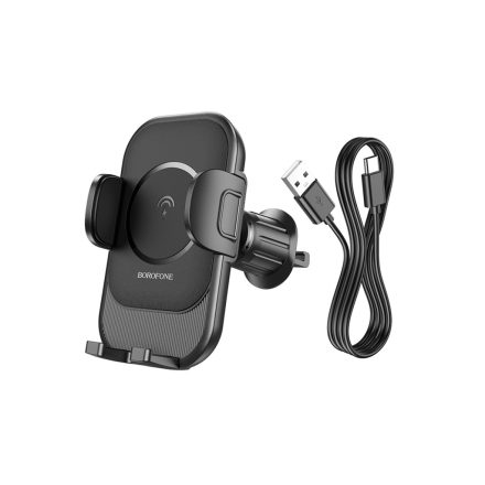 Szellőzőrácsra rögzíthető autós tartó wireless töltéssel Borofone BH204 fekete