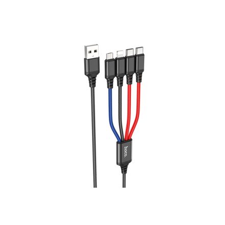 4in1 töltőkábel 1 méter USB-Lightning/Type-C/Type-C/Micro-USB kábel Hoco X76 fekete-piros-kék