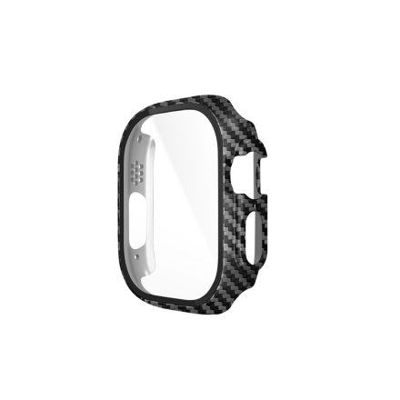 Carbon mintás TPU óratok átlátszó védőfóliával Apple Watch Ultra 49 mm Hoco WS6 Shadow