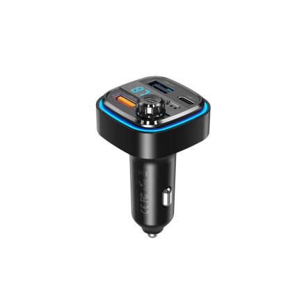 2 USB és 1 Type-C portos autós telefontöltő 3.1A + FM transmitter XO BCC08 fekete