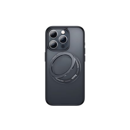 TPU fekete Magsafe telefontok kihajtható, forgatható telefontartó gyűrűvel iPhone 15 Plus 6.7 col Hoco AS1 Rotating