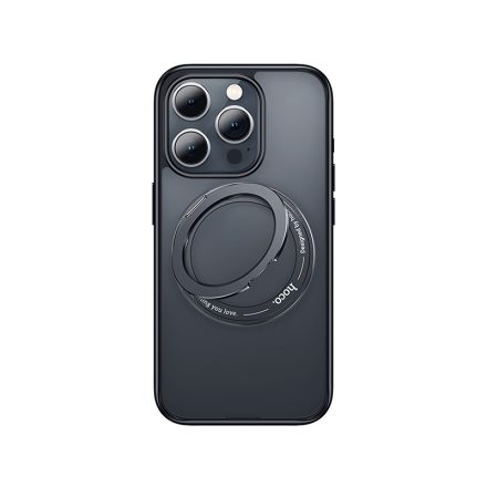 TPU fekete Magsafe telefontok kihajtható, forgatható telefontartó gyűrűvel iPhone 15 Pro 6.1 col Hoco AS1 Rotating