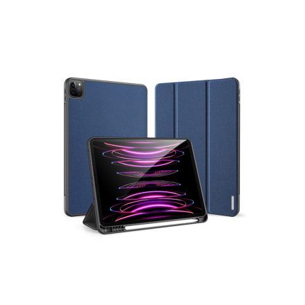 Dux Ducis Domo iPad Pro 2/3/4 11.0 colos Bőrhatású intelligens tablet tok érintőtoll tartóval alvó/ébresztő móddal sötétkék