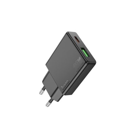 Hoco N38 Delgado PD20W+QC3.0 Dupla Hálózati Töltő (USB - Type-C) Fekete