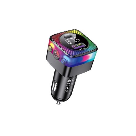Dupla portos (Type-C/USB) autós töltő LED fényekkel 3.1A + FM transmitter Jokade JH019 fekete