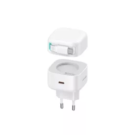   Usams CC202 Hálózati gyorstöltő (Type-C) PD 35W Teleszkópos Type-C kábellel fehér