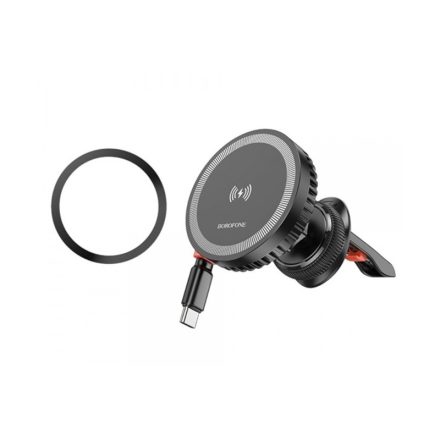 Borofone BH207 Mona Szellőzőrácsra Rögzíthető Mágneses Wireless Autós Telefontartó fekete
