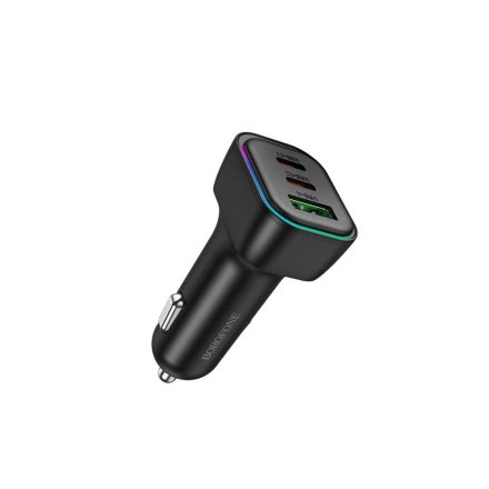 Borofone BZ28c Trophie 3x (USB - Type-C) Szivargyújtó Töltővég PD60W Fekete
