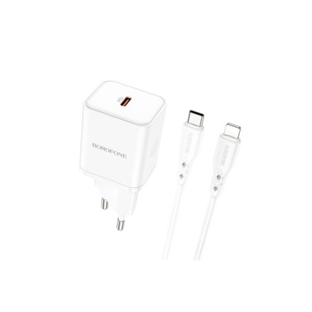 Borofone BN6 Hálózati Gyorstöltő (USB - Type-C) (PD) 20W + QC3.0 + Type-C / Lightning Kábel fehér