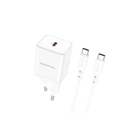 Borofone BN6 Hálózati Gyorstöltő (USB - Type-C) (PD) 20W + QC3.0 + Type-C / Type-C Kábel fehér
