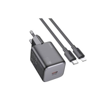 Hoco N40 Hálózati Gyorstöltő (USB - Type-C) (PD) 20W + QC3.0 + Type-C / Lightning Kábel fekete