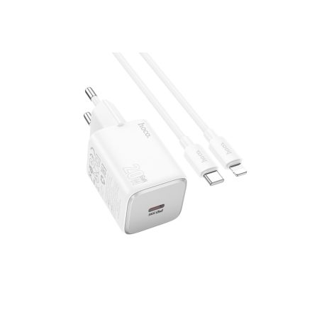Hoco N40 Hálózati Gyorstöltő (USB - Type-C) (PD) 20W + QC3.0 + Type-C / Lightning Kábel fehér