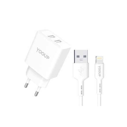 YooUp NC76-B + NB36-5G-1M Dupla hálózati töltő 12W lightning kábellel fehér