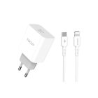 YooUp NC60-C(Z60) + NB36-CC-1M Dupla hálózati töltő (Type-C) PD 20W Type-C / Lightning kábellel fehér