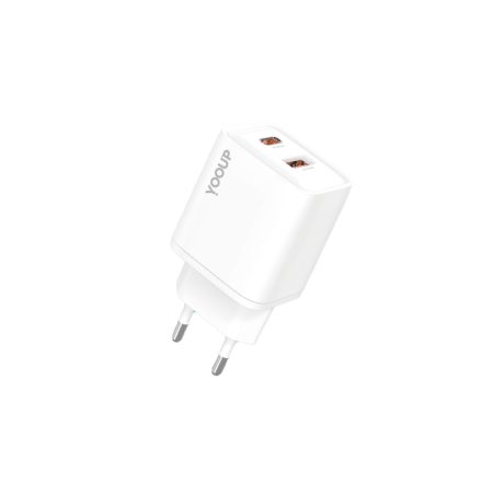 YooUp NC63-D Dupla hálózati töltő (USB - Type-C) PD 20W fehér