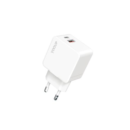 YooUp NC55-D Dupla hálózati töltő (USB - TYPE-C) PD 30W fehér
