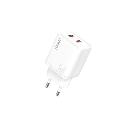 YooUp NC63-F Dupla hálózati töltő (Type-C) PD 40W fehér