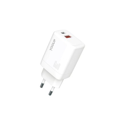 YooUp NC48-D Dupla hálózati töltő (USB - TYPE-C) PD 45W fehér