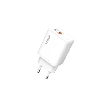 YooUp NC56-D dupla hálózati töltő (USB - Type-C) PD 20W fehér