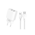 Xo Ce02c Dupla Hálózati Töltő 2.1A Lightning Kábellel fehér