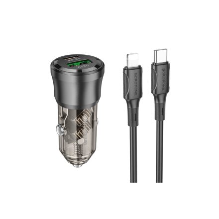 Borofone BZ25 Journey Szivargyújtó Töltővég (USB - Type-C) PD38W + C/lightning Kábel Fekete