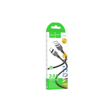 Hoco X109 Energy Silicone USB Type-C Kábel 3A 3 Méter Fekete