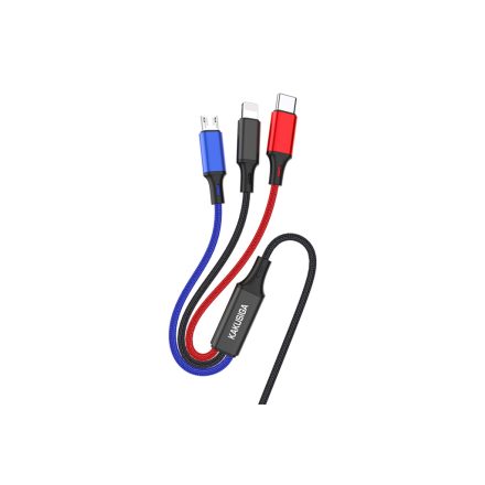 Kakusiga KSC-804 Xiangyi 3in1 Lightning - Type-C - Micro USB Kábel 1.2 Méter 3A Fekete