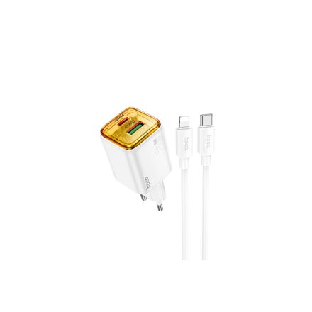 Hoco N52 Monsoon Hálózati Gyorstöltő (USB - Type-C) (PD)20W+QC3.0 Type-C/Lightning Kábellel Fehér