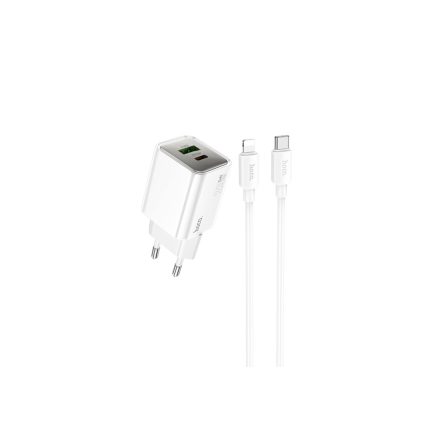 Hoco N46 Glorious Hálózati Gyorstöltő (USB - Type-c) (Pd)20w+qc3.0 Type-c/lightning Kábellel Fehér