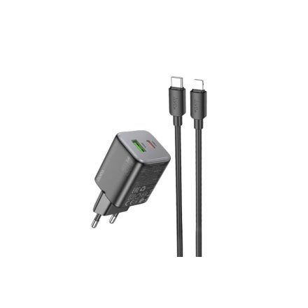 Hoco N41 Almighty Hálózati Töltő PD20W+qc3.0 (USB - Type-C) Type-C/lightning Kábellel Fekete