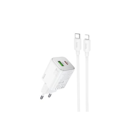 Hoco N41 Almighty Hálózati Töltő PD20W+qc3.0 (USB - Type-C) Type-C/lightning Kábellel Fehér