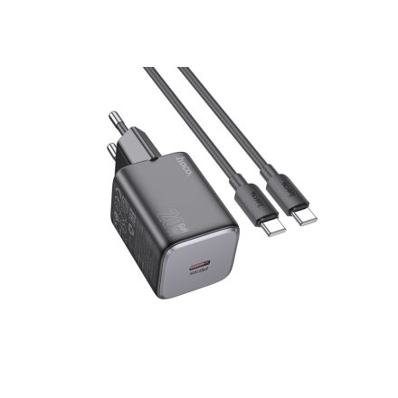 Hoco N40 Hálózati Gyorstöltő (USB - Type-C) (PD) 20W + QC3.0 + Type-C / Type-C Kábel Fekete