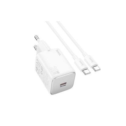 Hoco N40 Hálózati Gyorstöltő (USB - Type-C) (PD) 20W + QC3.0 + Type-C / Type-C Kábel Fehér