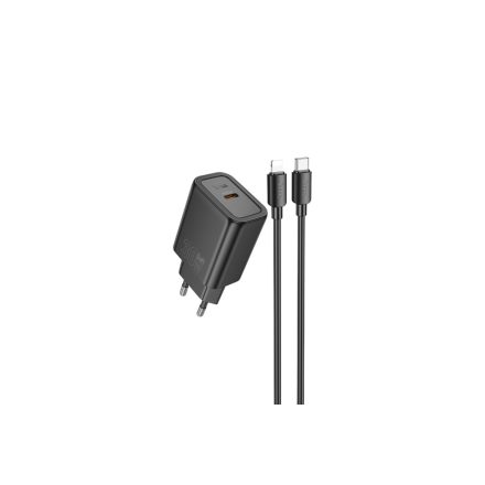 Hoco N62 Gentle Hálózati Gyorstöltő (Type-C) (PD)30W Lightning/Type-C Kábellel Fekete