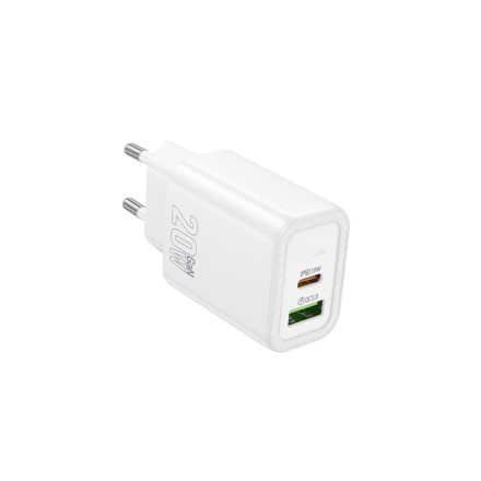 Hoco N61 Gentle Hálózati Gyorstöltő (USB - Type-C) (PD) 20W + QC3.0 Fehér