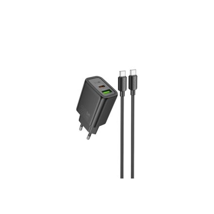 Hoco N61 Gentle Hálózati Gyorstöltő (USB - Type-C) (PD)20W Type-C/Type-C Kábellel Fekete