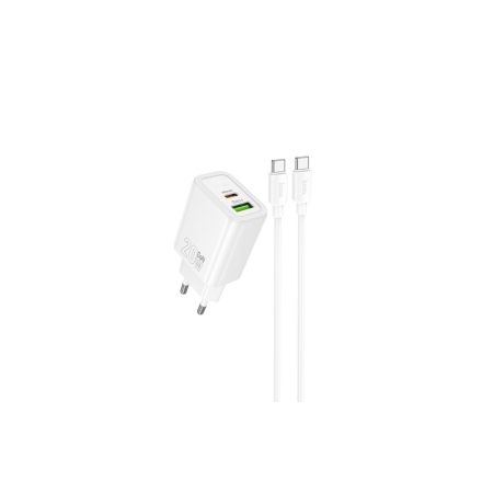 Hoco N61 Gentle Hálózati Gyorstöltő (USB - Type-C) (PD)20W Type-C/Type-C Kábellel Fehér