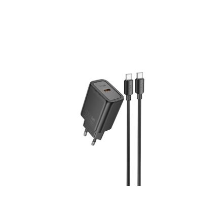 Hoco N60 Gentle Hálózati Gyorstöltő (Type-C) (PD) 20W Type-C/Type-C Kábellel Fekete