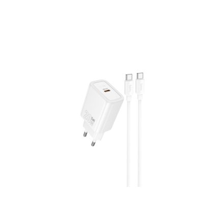 Hoco N60 Gentle Hálózati Gyorstöltő (Type-C) (PD) 20W Type-C/Type-C Kábellel Fehér