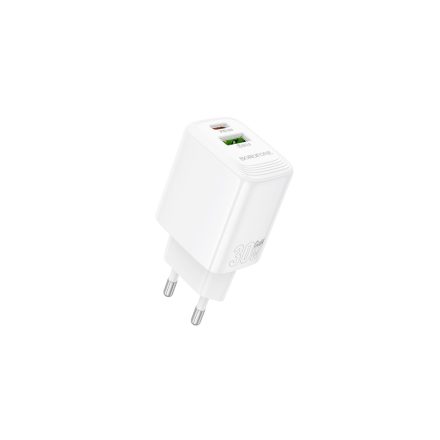 Borofone BN29 Fuente Hálózati Gyorstöltő USB - Type-C QC3.0 + PD 30W Fehér