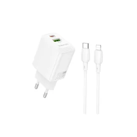 Borofone BN27 Fuente Gyorstöltő + Type-C / Lightning Kábel Szett Fehér