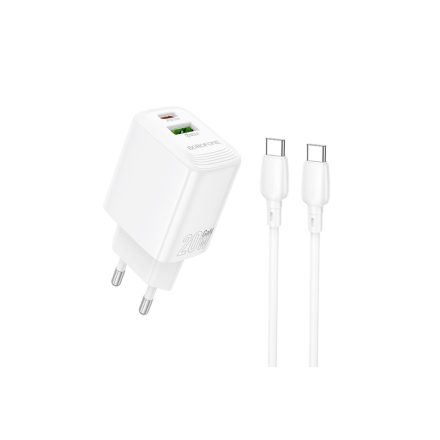 Borofone BN27 Fuente Hálózati Gyorstöltő USB - Type-C QC3.0 + PD 20W Type-C / Type-C Kábellel Fehér